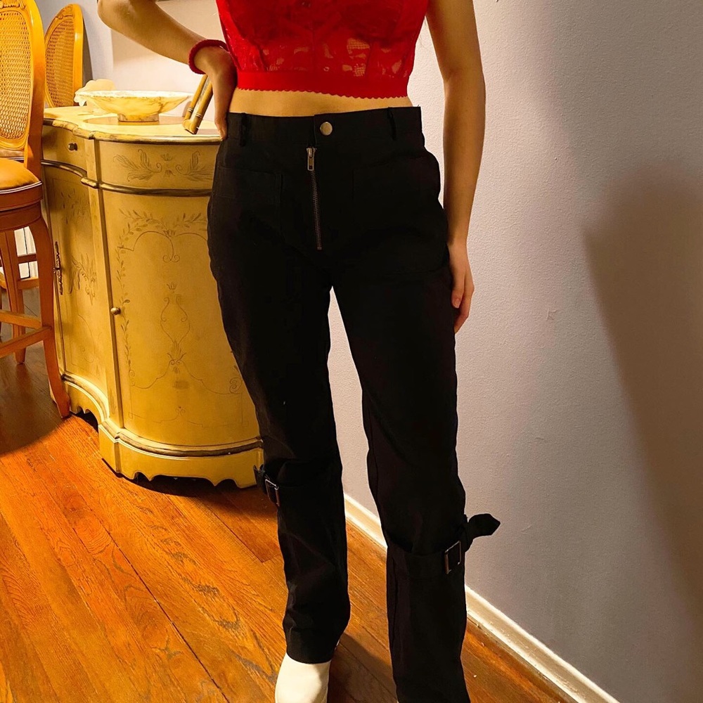 Black buckle pants